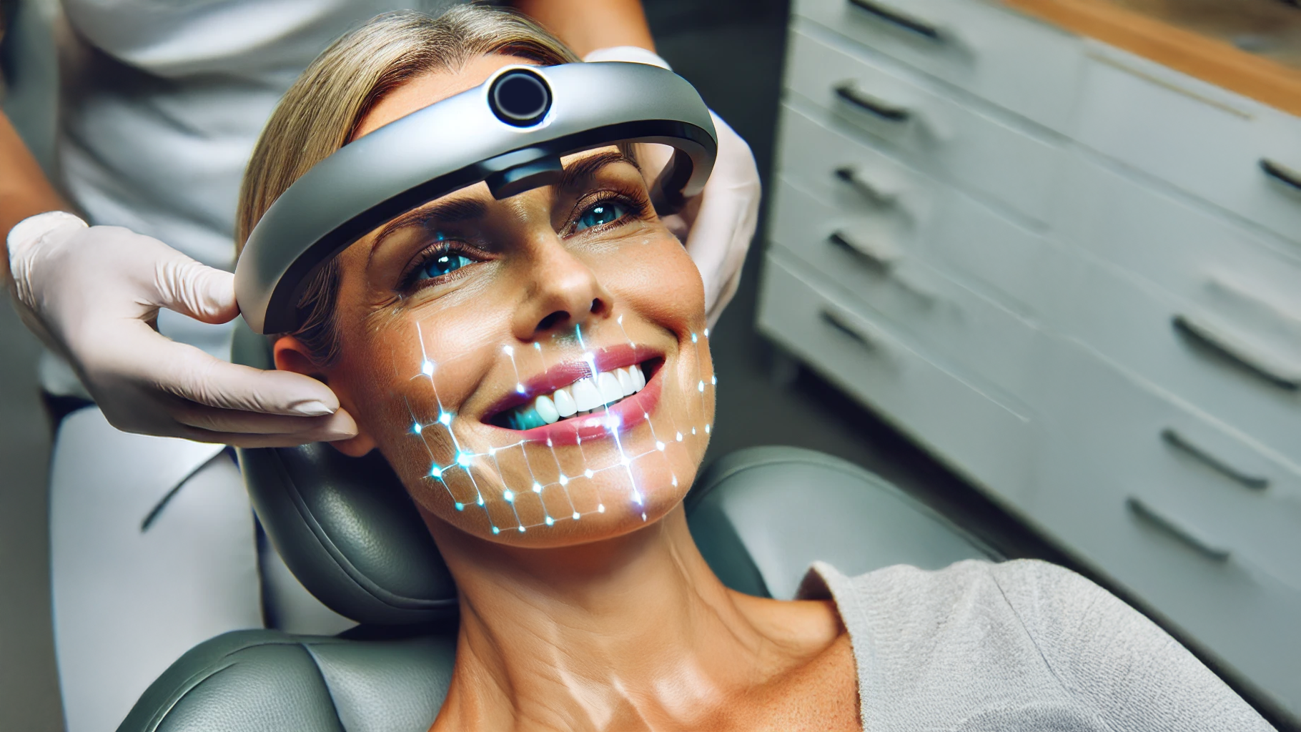 patient wearing the rhyme headset at the dentist